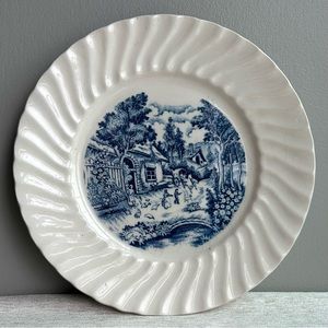 (2) [RARE] vintage ironstone blue transferware dinner plates JAPAN blue willow